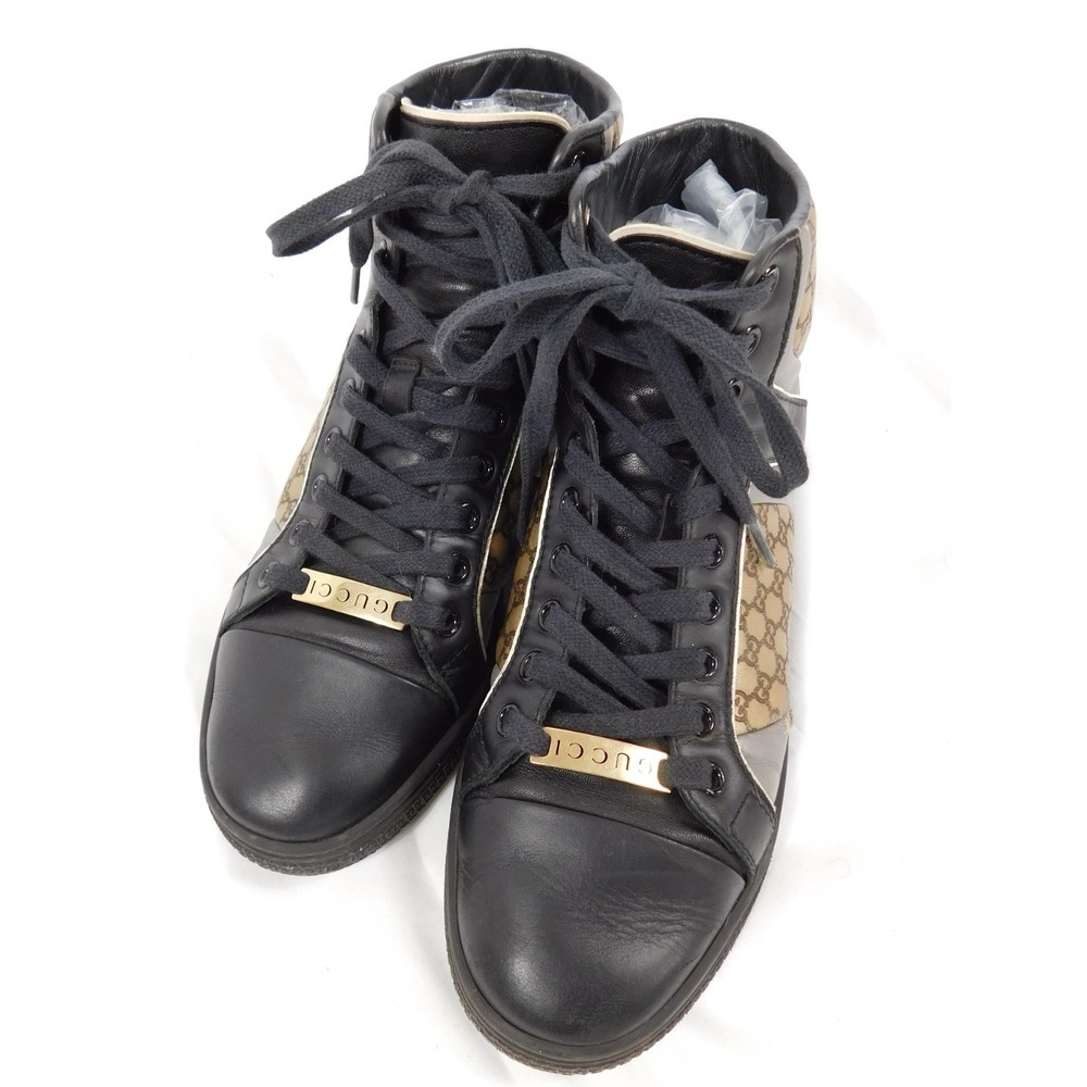 GUCCI MONOGRAM LEATHER HIGH TOP SNEAKERS SZ 36 - Picture 5 of 13